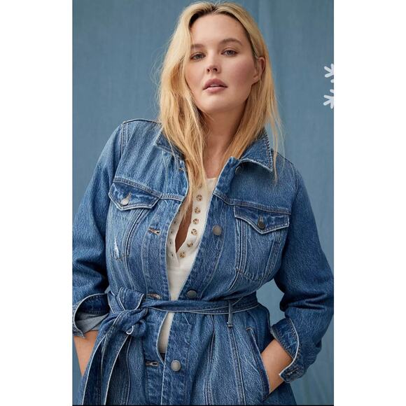 Lane Bryant NWT Womens Blue Denim Belted Trucker Jean Jacket Long Plus Size 18 - Picture 8 of 16